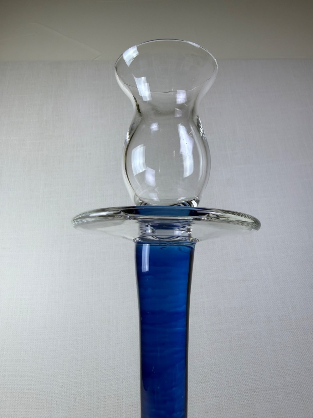 Vintage Art Glass Candlestick Holder — Cobalt Blue Stem with Hurricane Top - Picture 11 of 15